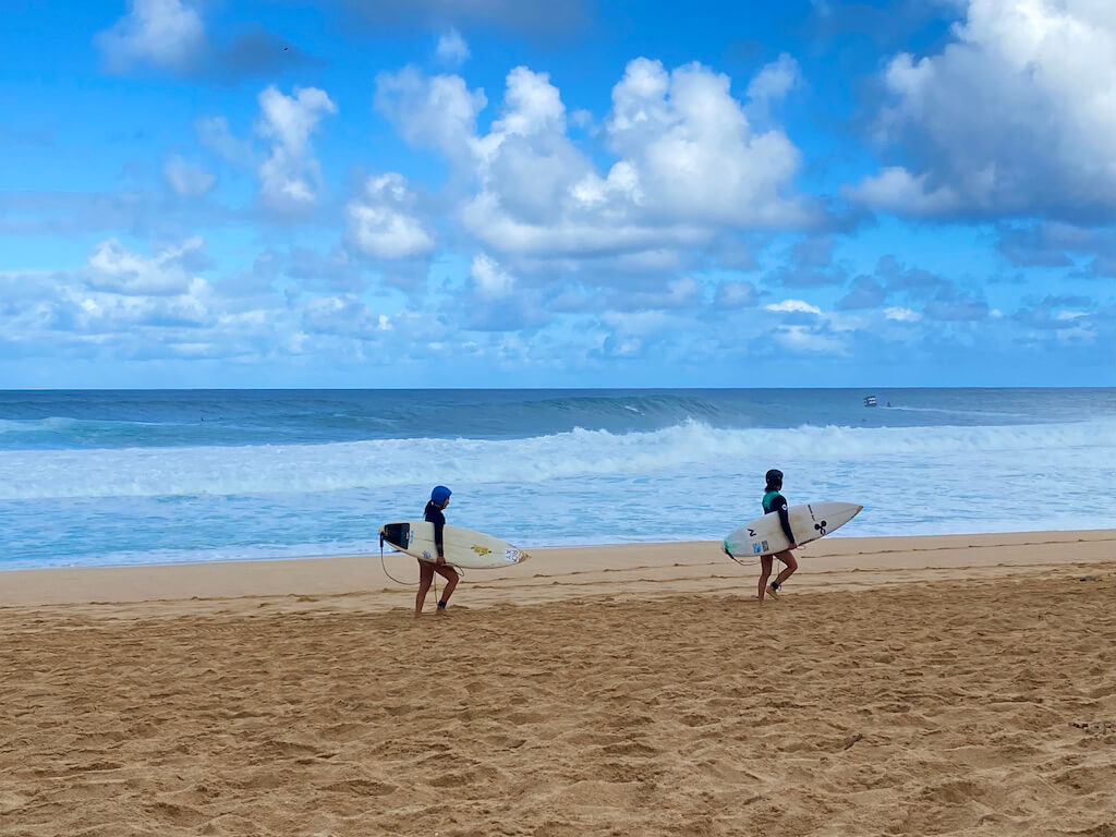 surfers on north shore, Oahu