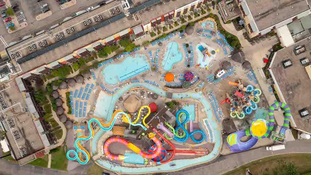 aerial view of waterpark in August, Wisconsin Dells