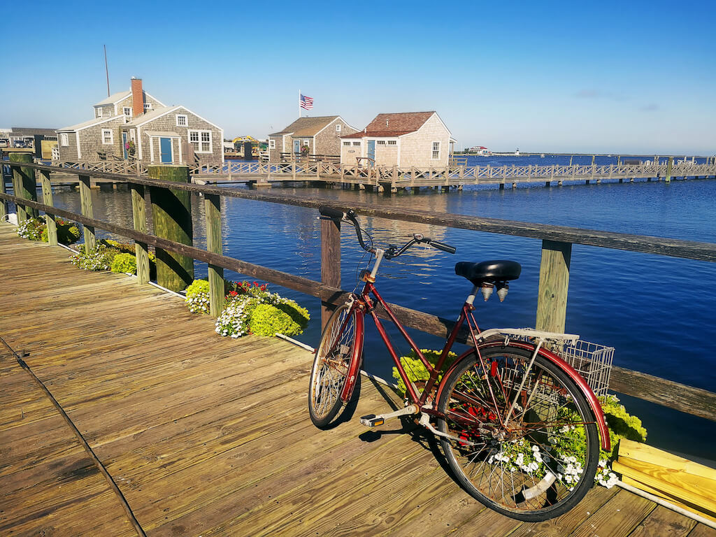 Bike at Harbour Houses on Beautiful Sunny and Calm Day in August on Nantucket Island