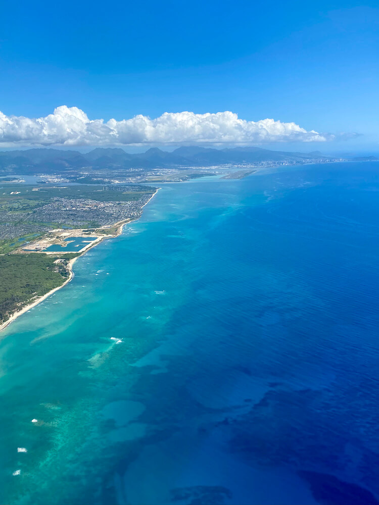 View of Oahu's coastline from the airplane