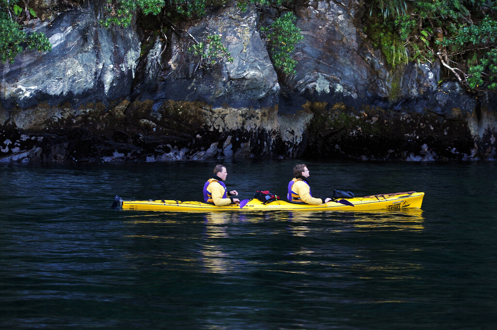 Sea kayakers explore Fjordlands National Park