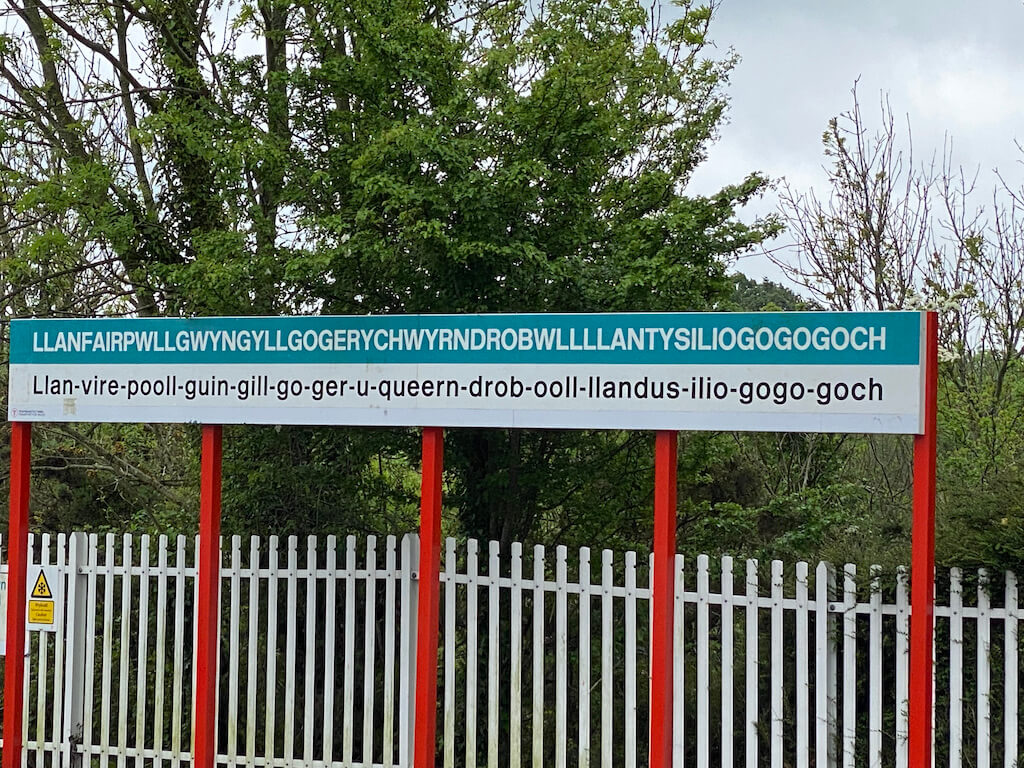 sign with pronunciation for longest village name in Britain