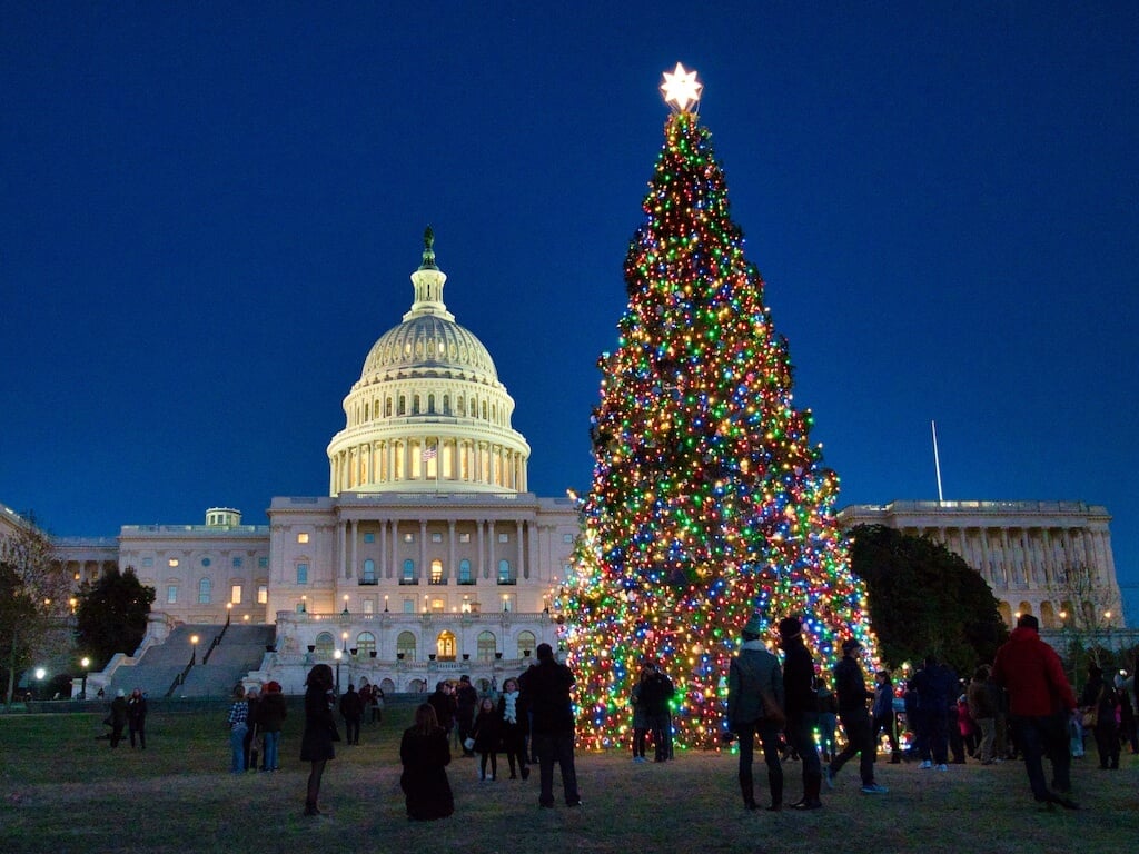 Christmas tree lighting in front of the Capitol building Wash DC
