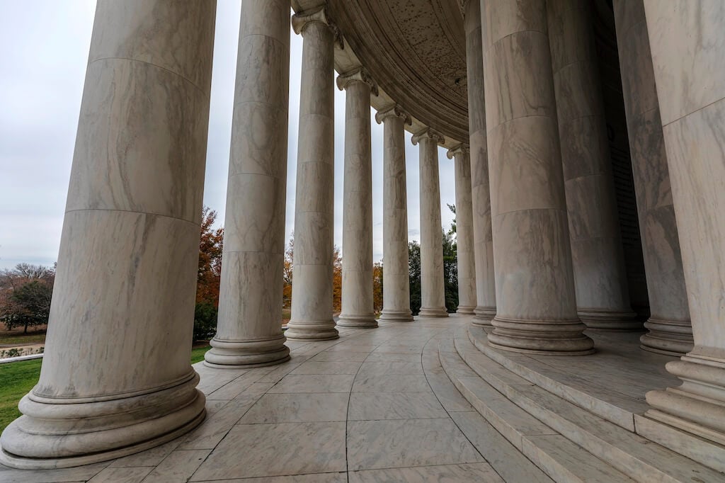 closeup of columns at Jefferson Memorial in Washington DC